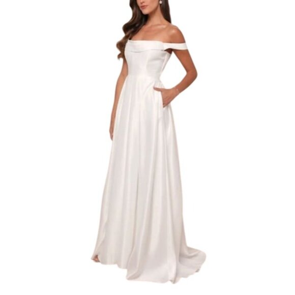 NEW Lulus Extraordinary Vow White Off-the-Shoulder Maxi Dress w/ Pockets Size S - Picture 5 of 15